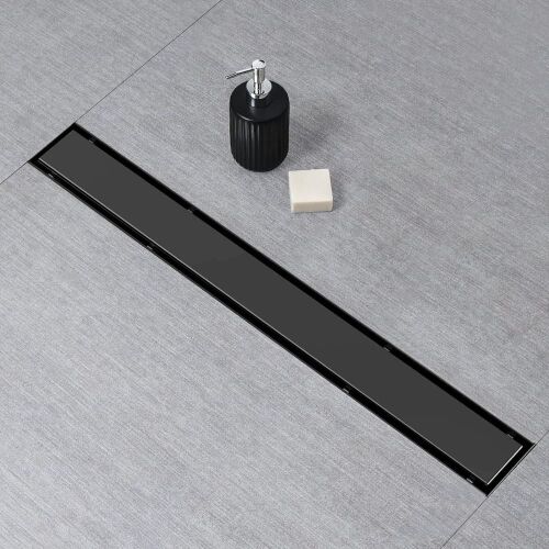  SaniteModar 48" Linear Shower Drain with Flat & Tile Insert 2 in 1 Panel, Black - Lot 495