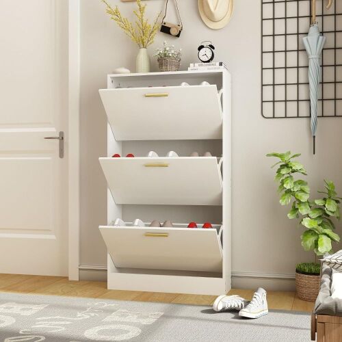 Narrow Shoe Storage Cabinet with 3 Flip Drawers - Lot 182