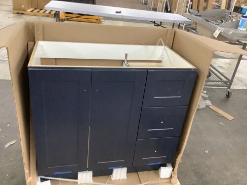 Glacier Bay Bannister 37 in. W x 19 in. D x 35 in. H Single Sink Bath Vanity in Deep Blue - No Top - Lot 276