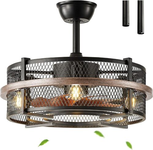 Caged Ceiling Fan with Lights and Remote, 19''  - Lot 483
