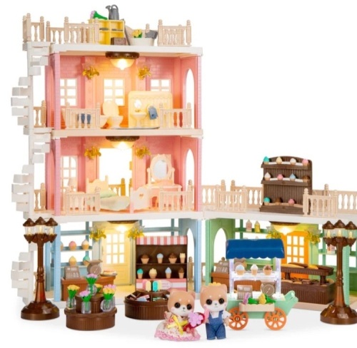 Deluxe Cottage Dollhouse Mansion Pretend Toy Playset w/ Tiny Critters - Lot 74