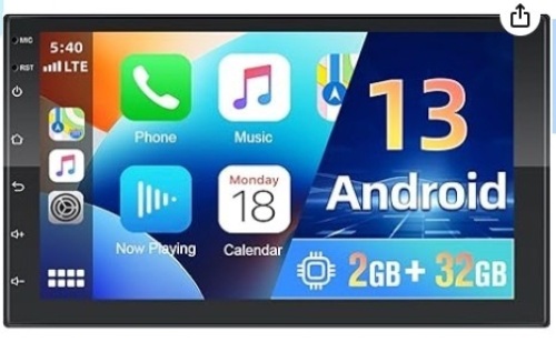 Podofo [2+32G] 2Din 7Inch Car Stereo with Wireless Carplay/Android Auto，Android 13 Radio Receiver Head Unit with GPS/Bluetooth/Mirror Link/SWC/FM/RDS/WiFi/USB Support Backup Camera - Lot 94