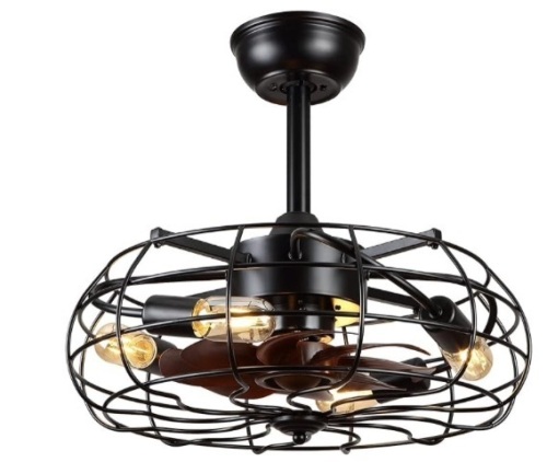 Caged Ceiling Fan with Lights - Black Outdoor Ceiling Fan with Remote and Reversible Fan Blades - Lot 136