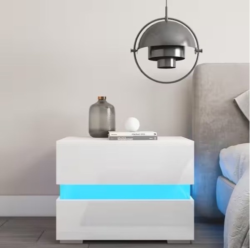 2-Drawer LED White Nightstand 18 in. H x 24 in. W x 15 in. D - Lot 138