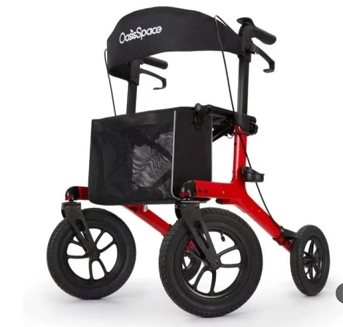 Pneumatic Rubber Rollator Walker with Seat, Aluminum Mobility Walking Aid - Lot 145