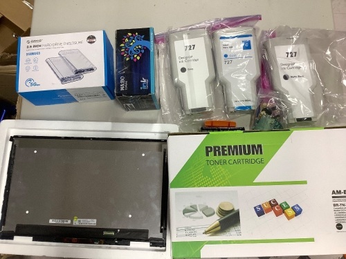 Box of misc. ink cartridges and computer parts - Lot 154