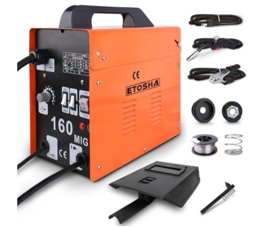 MIG Welder 160A Portable Welding Machine, Flux Core Wire Gasless Automatic Wire Feeding Welders, 110V AC Wire Feed Welder with Welding Gun, Grounding Clamp, Input Power Adapter Cable and Brush - Lot 56