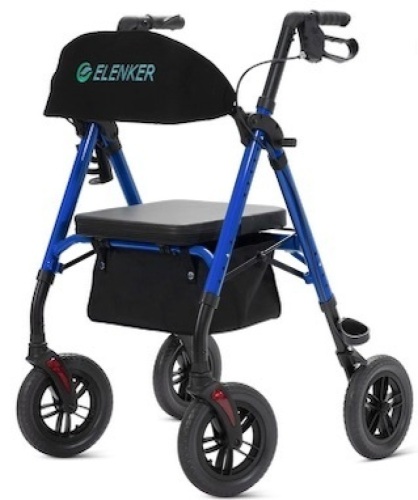 ELENKER All-TerrainRollator Walker with10" Non-PneumaticWheels, SpongePadded Seat andBackrest, FullyAdjustment Frame - Lot 170