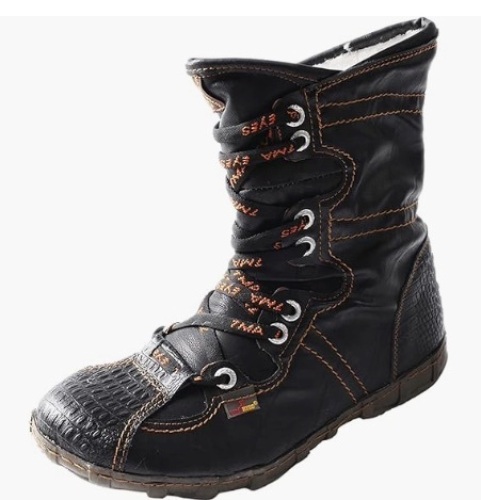 TMA EYES Snake-Embossed Leather and PU Upper Short Flat Boot for Women-size 38 - Lot 179