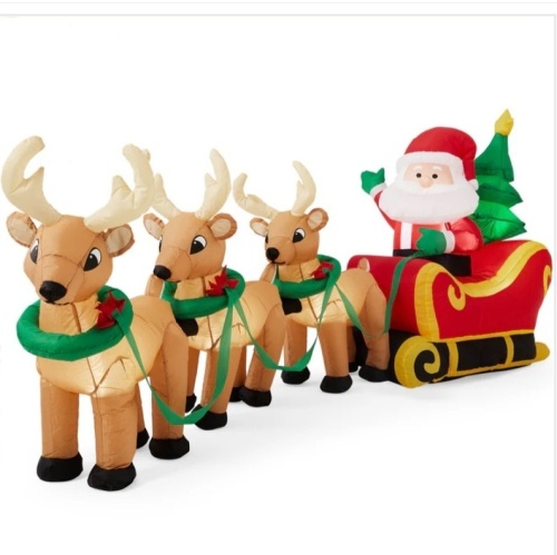 Lighted Inflatable Santa Claus & Reindeer Christmas Decoration - 9ft - Lot 223