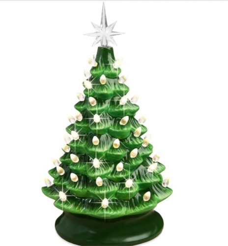 Pre-Lit Ceramic Tabletop Christmas Tree with Lights- 15in - Lot 225