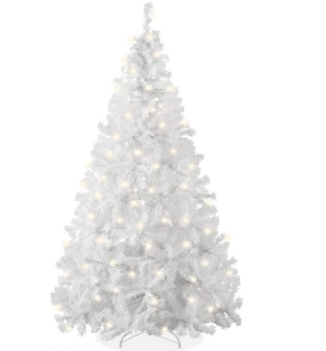 Pre-Lit Hinged Artificial White Pine Christmas Tree w/ Lights, Metal Stand 4.5ft - Lot 229