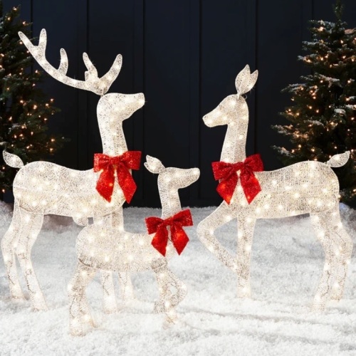 3-Piece Lighted 2D Christmas Deer Set Outdoor Decor w/ 175 LED Lights - 4ft - Lot 236