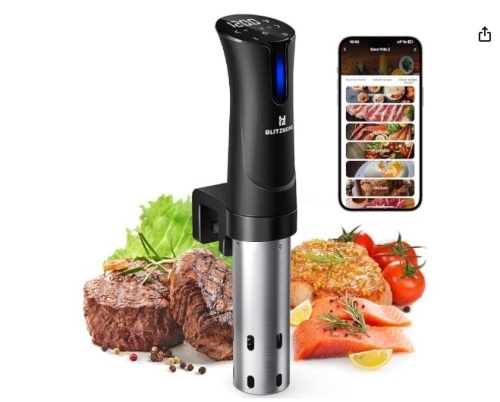BLITZHOME Sous Vide Machine, WiFi APP Included, 1100W Sous Vide Cooker with Accurate Temperature & Timer, Ultra Quiet Stainless Precision Immersion Circulator Device, Kitchen Gadgets with Recipes - Lot 254