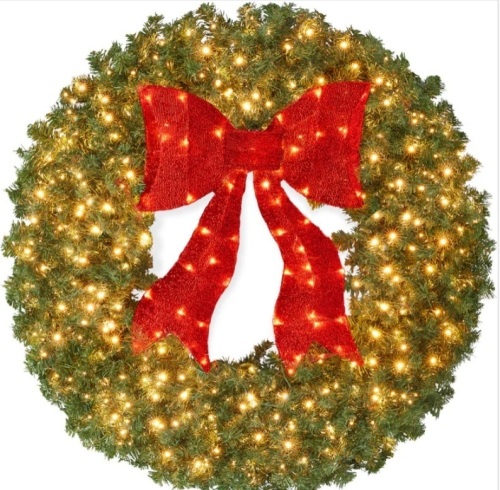 Pre-Lit Artificial Fir Christmas Wreath w/ Red Bow, LED Lights-48" - Lot 266