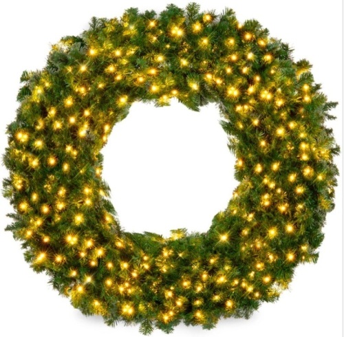 Pre-Lit Artificial Fir Christmas Wreath w/ LED Lights, Plug-In, PVC Tips 60" - Lot 267