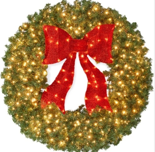 Pre-Lit Artificial Fir Christmas Wreath w/ Red Bow, LED Lights 48" - Lot 269