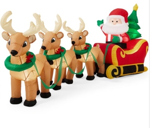 Lighted Inflatable Santa Claus & Reindeer Christmas Decoration - 9ft - Lot 282