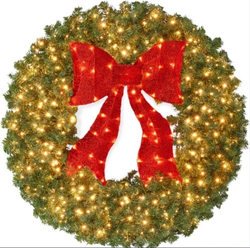 Pre-Lit Artificial Fir Christmas Wreath w/ Red Bow, LED Lights 60" - Lot 286