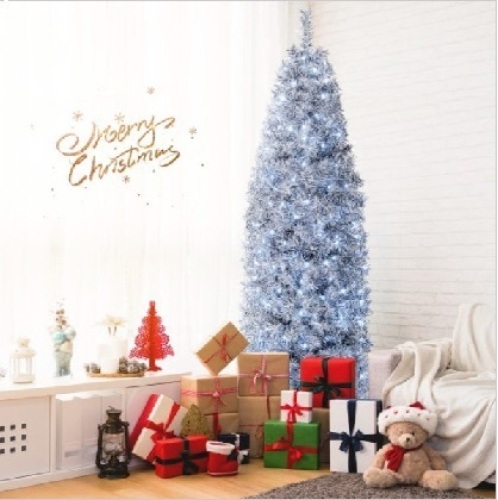 Total Tactic CM22742US 7 ft. Pre-Lit Artificial Christmas Tree with 250 Cool White LED Lights, Black & White - Lot 288