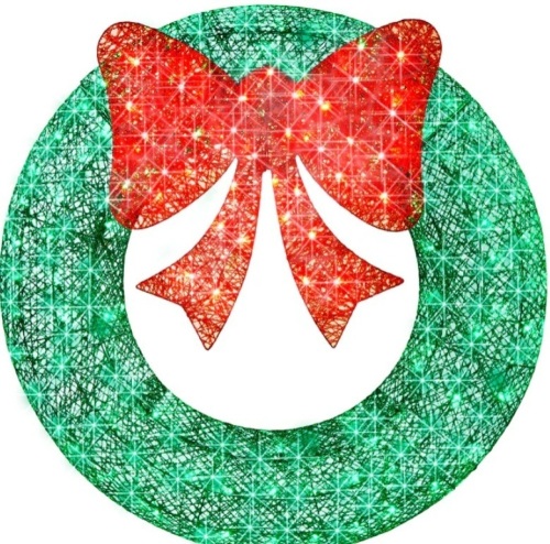 Pre-Lit Outdoor Christmas Wreath, LED Metal Holiday Decor w/ Bow - 36in - Lot 291