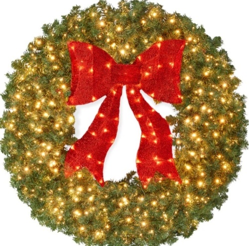 Pre-Lit Artificial Fir Christmas Wreath w/ Red Bow, LED Lights 60" - Lot 295