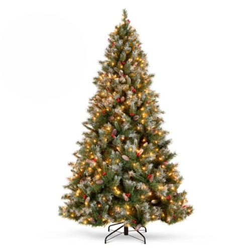 Pre-Lit Christmas Pine Tree w/ Pine Cones, Flocked Branch Tips, Berries 9ft - Lot 296