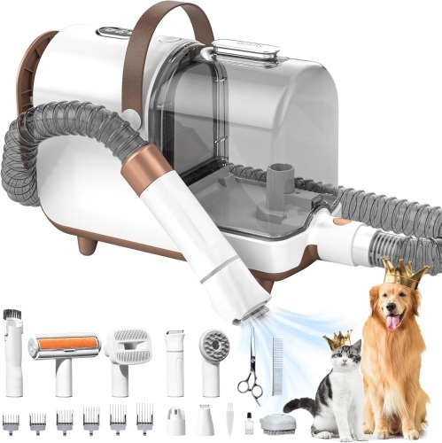 Bunfly Dog Hair Vacuum & Pet Grooming Kit - 13,000KPa Powerful Suction, 99% Pet Hair Removal, 3L Capacity, 16 Grooming Tools for Dogs, Cats & More, Home Cleaning - Lot 9303
