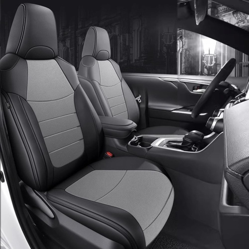 Fit RAV4 Hybrid Car Seat Cover Set for 2019 2020 2021 2022 2023 2024 Toyota RAV4 Hybrid(Not for XSE&2022-2024 SE Hybrid) - Leather(Black/Gray) - Lot 9304