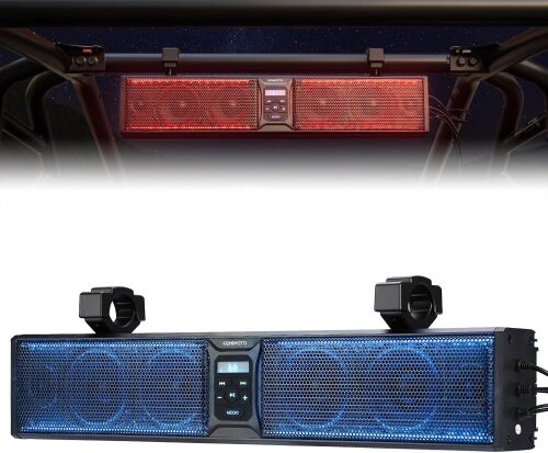 EMIMOTO 6-Speaker UTV Sound Bar Waterproof Bluetooth Music Sync Multicolor Lights 26-inch SxS Speakers Wireless Control Soundbar for UTV Golf Cart w/ 1.75 in - 2.25 in Roll Bar - Lot 9308