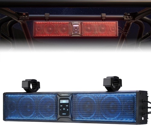 KEMIMOTO 6-Speaker UTV Sound Bar Waterproof Bluetooth Music Sync Multicolor Lights 26-inch SxS Speakers Wireless Control Soundbar for UTV Golf Cart w/ 1.75 in - 2.25 in Roll Bar - Lot 9309