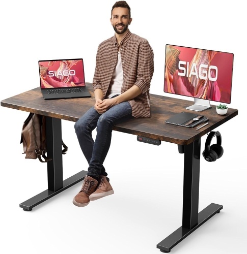 Electric Standing Desk Adjustable - 48 x 24 Inch Sit Stand up Desk with Cable Management - 3 Memory Preset Adjustable Height Desk Computer Home Office Desk - Lot 9312
