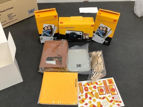 KODAK Mini Shot 2 Retro 4PASS 2-in-1 Instant Digital Camera and Photo Printer (2.1x3.4 inches) Initial 8 Sheets + 60 Sheets Gift Bundle, White - Lot 9333