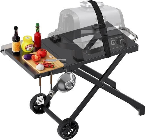 Portable Grill Stand for Ninja Woodfire Grill OG700 Series, Folding Grill Stand for Ninja OG700 OG701 OG751, Outdoor Grill Stand Cart with Ninja Side Shelf and Tissue Holder - Lot 9345