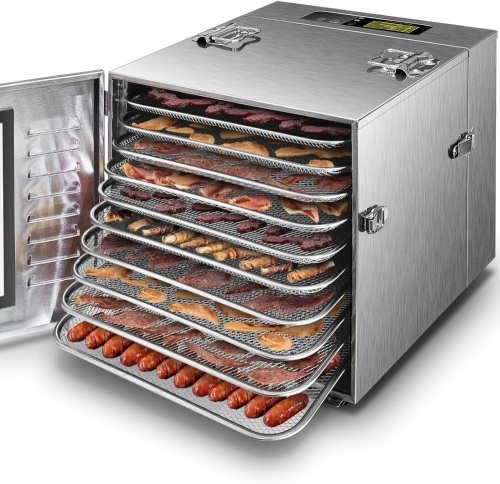Commercial Large 10 Trays Food Dehydrator, Usable Area up to 17ft², 1000W Detachable Full Stainless Steel Dryer Machine, up to 190℉ Temperature, for Meat, Fruit, Beef, Herbs, and Pet Food - Lot 9362