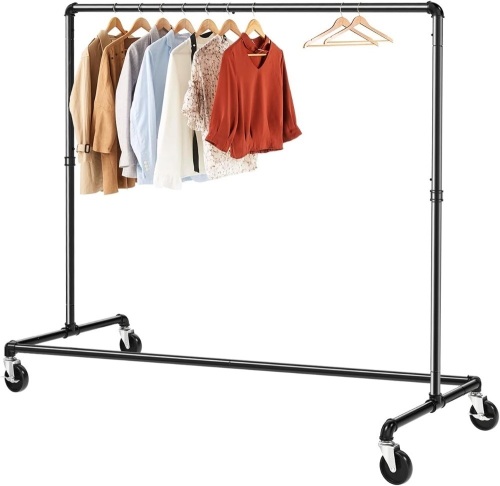 GREENSTELL Clothes Rack, Z Base Garment Rack, Industrial Pipe Clothing Rack on Wheels with Brakes, Commercial Grade Heavy Duty Sturdy Metal Rolling Clothing Coat Rack Holder 1 Pack (59x24x63 inch) - Lot 9366