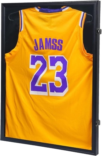 KCRasan Jersey Frame Display Case - Jersey Display Case - Large Lockable Frames Shadow Box with UV Protection for Baseball Basketball Football Soccer Hockey Sport Shirt, Black Finish, Black locks - Lot 9367