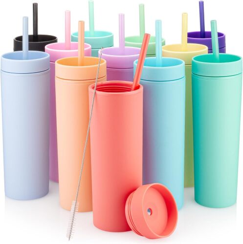 STRATA CUPS Multicolor Skinny Tumblers with Lids and Straws (12 pack) - Lot 8928