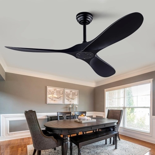 52" Ceiling Fan with Remote Control No Lights,Modern Reversible DC Motor Indoor Outdoor 3 Blades Ceiling Fans for Patio Bedroom Living Room(Black) - Lot 8963
