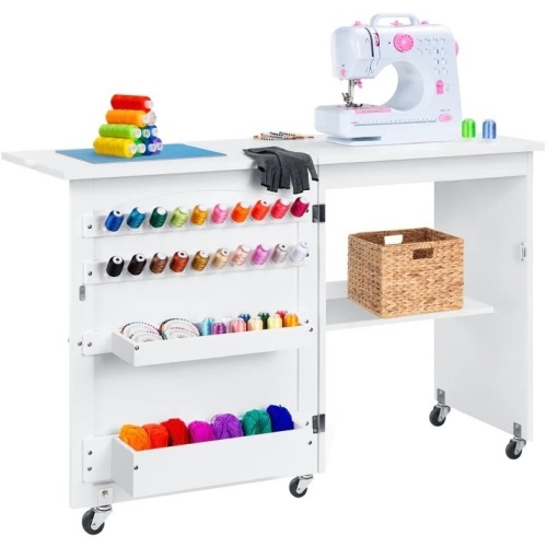 Folding Sewing Table Multipurpose Craft Station & Side Table w/ Wheels - Lot 9426anm