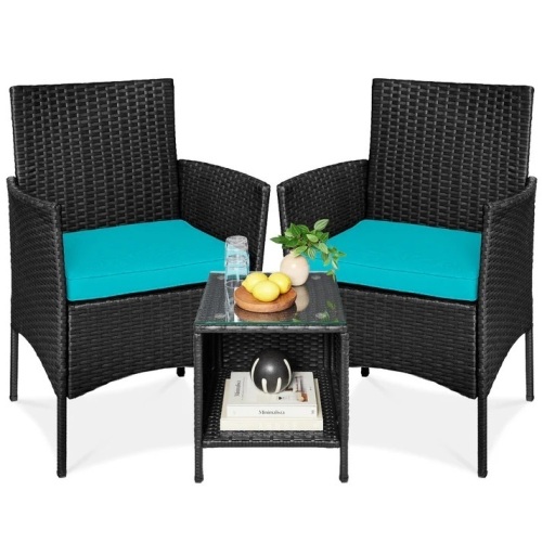 3-Piece Outdoor Patio Wicker Bistro Set w/ Side Storage Table - Lot 9430anm