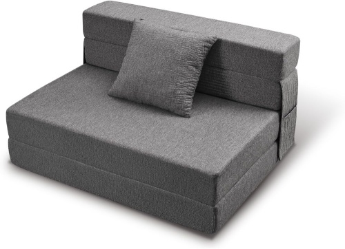 Folding Sofa Bed, 6 inch Memory Foam Couch, Convertible Sleeper Chair Floor Couch, Futon Sofa Sleeper Chair with Pillow & Washable Cover for Living Room/Bedroom/Guest 76" x 39" x 6"(Dark Grey) - Lot 9378