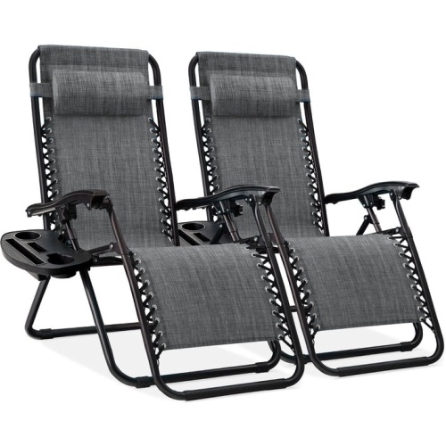 Set of 2 Adjustable Zero Gravity Patio Chair Recliners w/ Cup Holders - Lot 9549