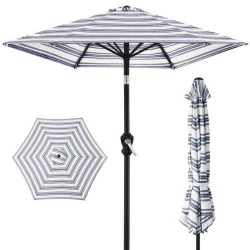 Outdoor Steel Striped Market Patio Umbrella w/ Tilt, Crank Lift - 10ft - Lot 9460