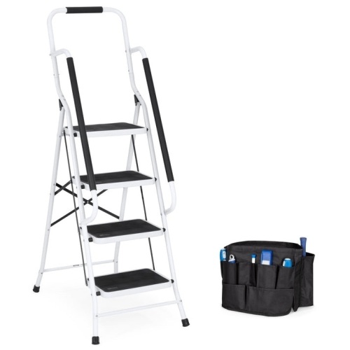 4-Step Portable Folding Ladder w/ Handrails, Attachable Tool Bag - Lot 9466