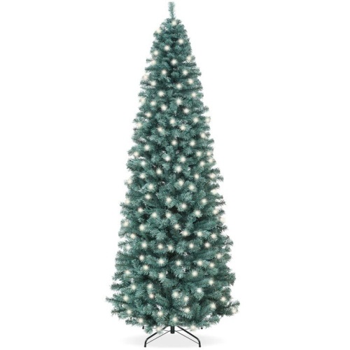 Pre-Lit Blue Spruce Pencil Christmas Tree w/ Metal Base, Incandescent Lights 6FT - Lot 9652