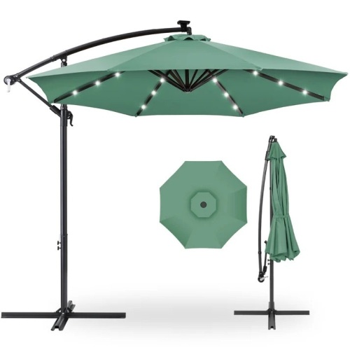 Solar LED Offset Hanging Patio Umbrella w/ Crank Tilt Adjustment - 10ft - Lot 9698