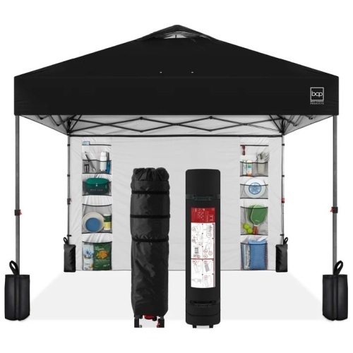 One-Person Setup Instant Pop Up Canopy w/ Side Wall, Carrying Case - 10x10ft - Lot 9771