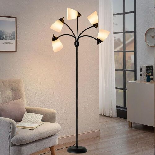 5 Light Modern Floor Lamp w/ Colored Shades  - Lot 394