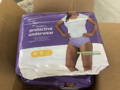 Case of (3) Amazon Basics Women's Protective Underwear, Medium, 20ct  - Lot 608